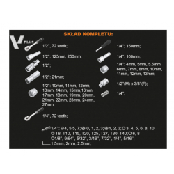 Komplet kluczy nasadowych V-PLUS 1/4” + 1/2” 72szt.